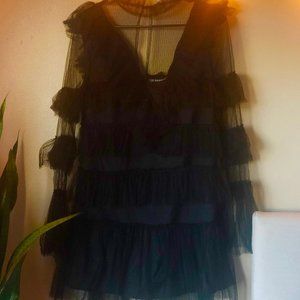 SHEIN Layered Ruffle Dot Mesh Dress